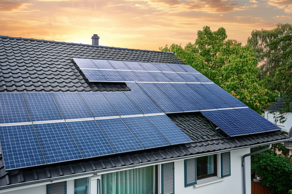 Residential solar installation on a modern home